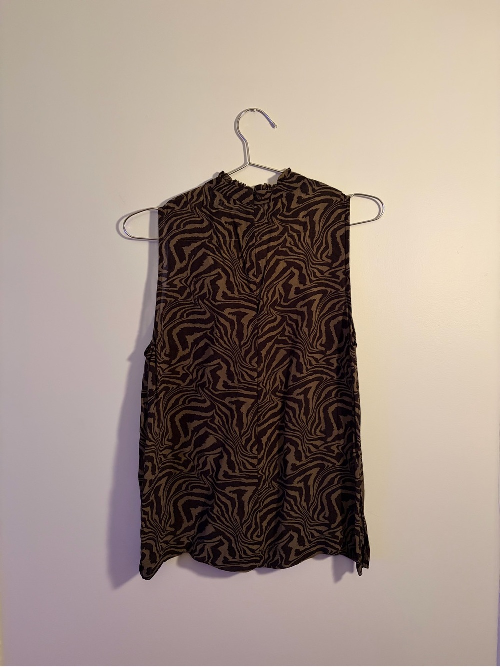 GANNI Sleeveless Zebra Print Shell Top - Black and Brown